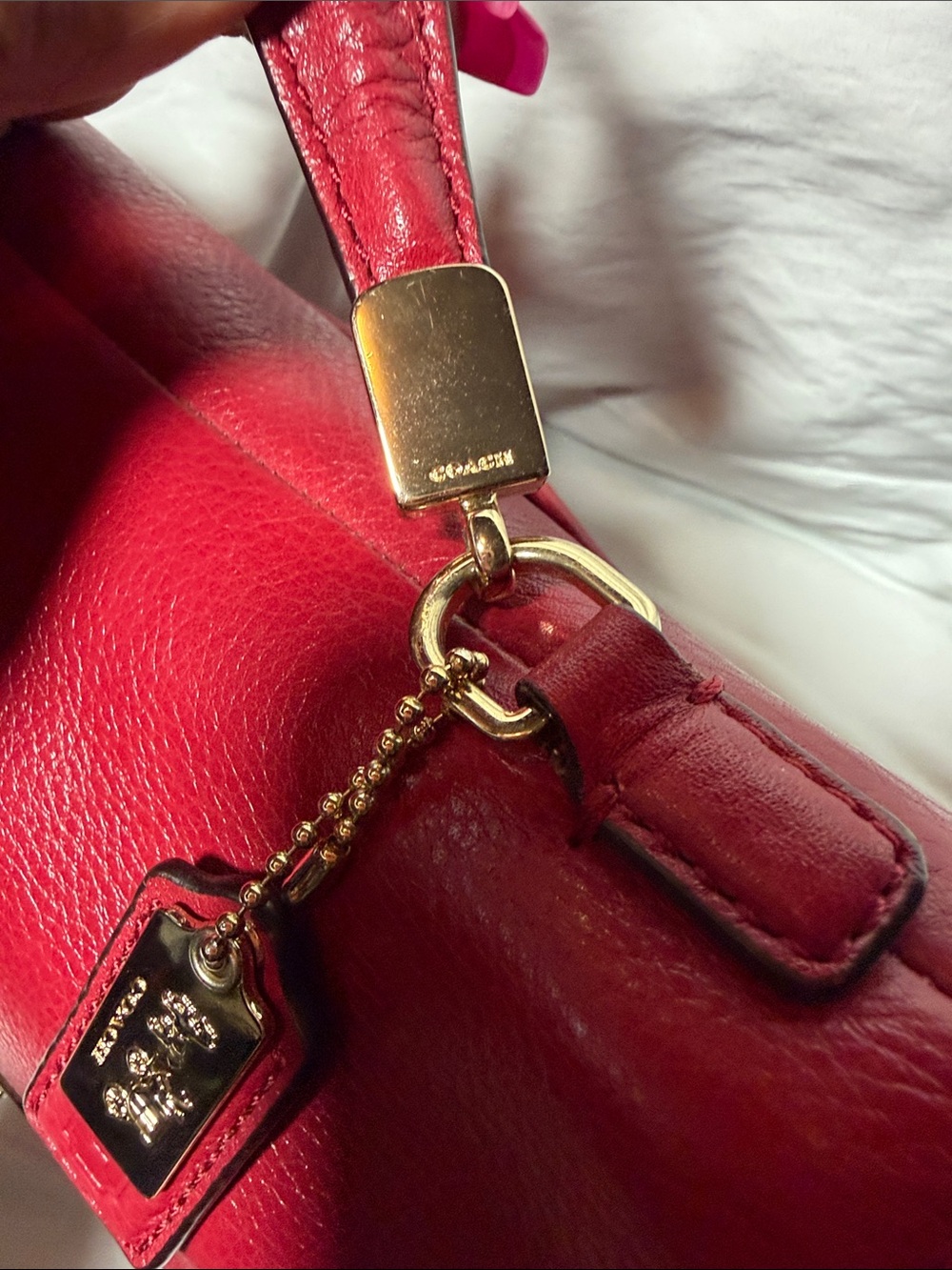 Coach Red Pebbled Leather Top-Handle Satchel with Gold Hardware - Picture 4 of 14
